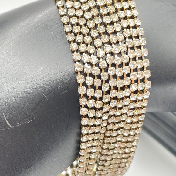 Vintage 10 Row RHINESTONE Chunky Bracelet Bright Shiny Silver Tone Bling Jewelry - Picture 4 of 10